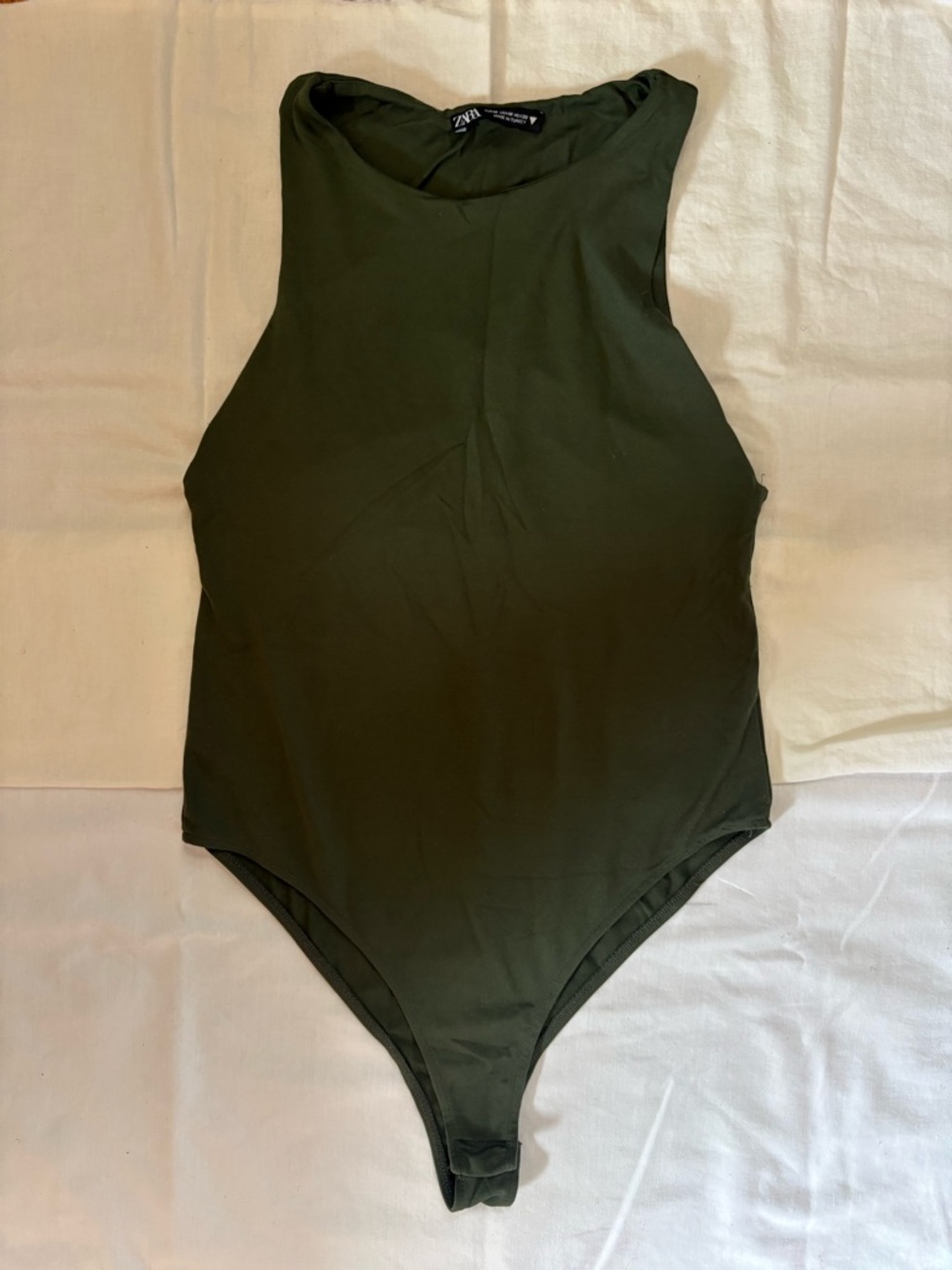 Zara Deep Olive Green Crew Neck Bodysuit